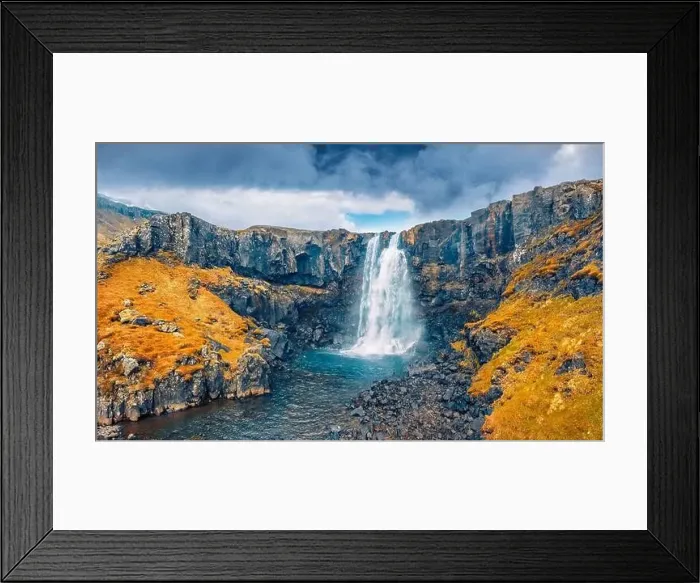 Framed Print : View from flying drone of Gufufoss (Gufu Waterfall) Framed Print : View from flying drone of Gufufoss (Gufu Waterfall)