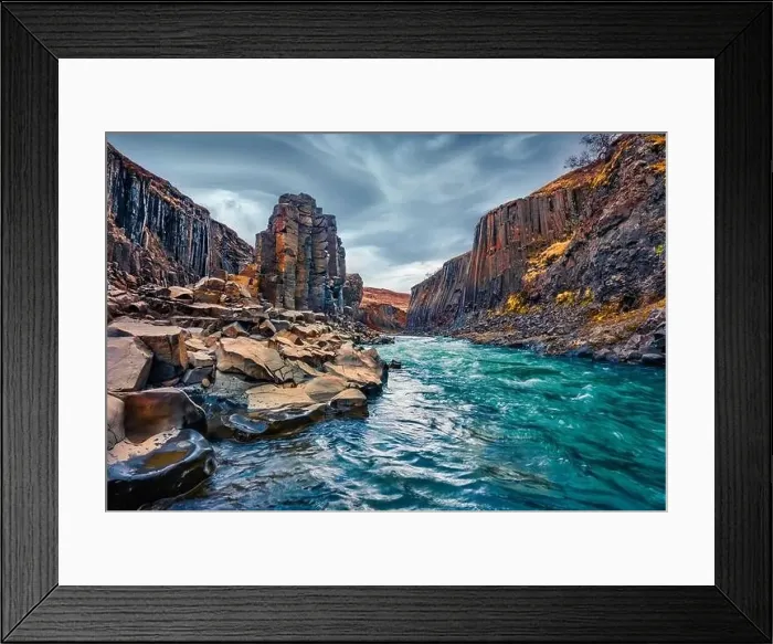 Framed Print : View from flying drone of Studlagil Canyon Framed Print : View from flying drone of Studlagil Canyon