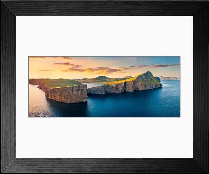 Framed Print : View from flying drone. Incredible evening scene of Sorvagsvatn lake