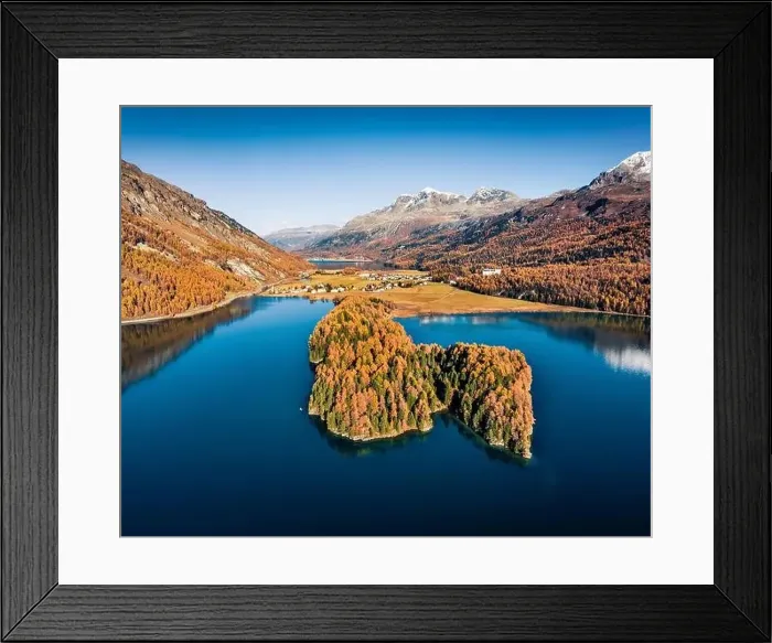 Framed Print : View from flying drone. Breathtaking autumn view of Sils lake Framed Print : View from flying drone. Breathtaking autumn view of Sils lake