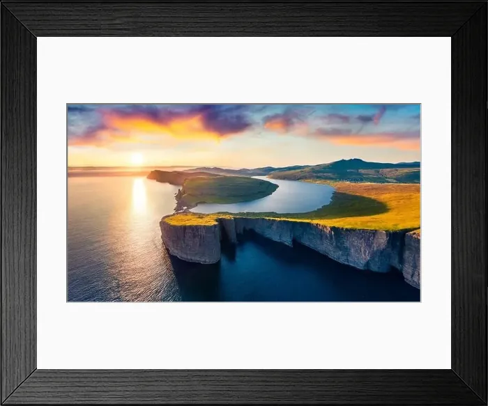 Framed Print : View from flying drone. Splendid evening scene of Sorvagsvatn lake