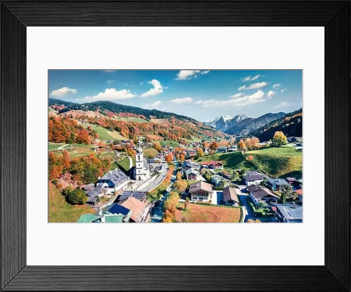 Framed Print : View from flying drone. Sunny morning scene of Parish Church of St Framed Print : View from flying drone. Sunny morning scene of Parish Church of St