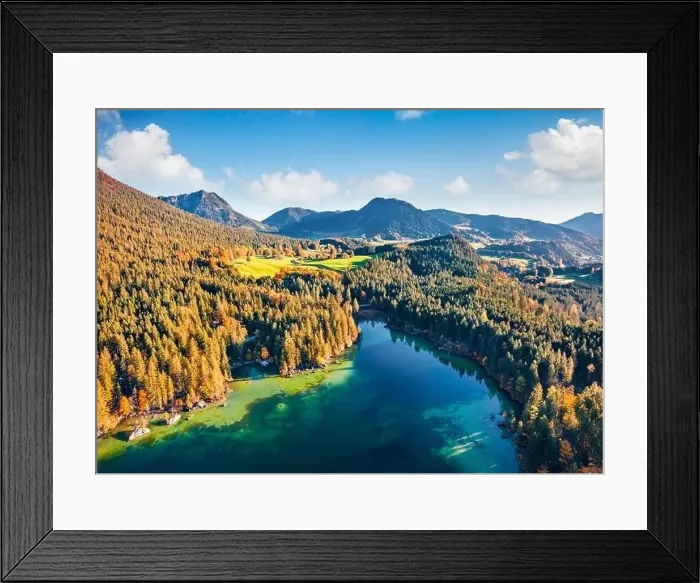 Framed Print : View from flying drone. Splendid autumn view of Hintersee lake Framed Print : View from flying drone. Splendid autumn view of Hintersee lake