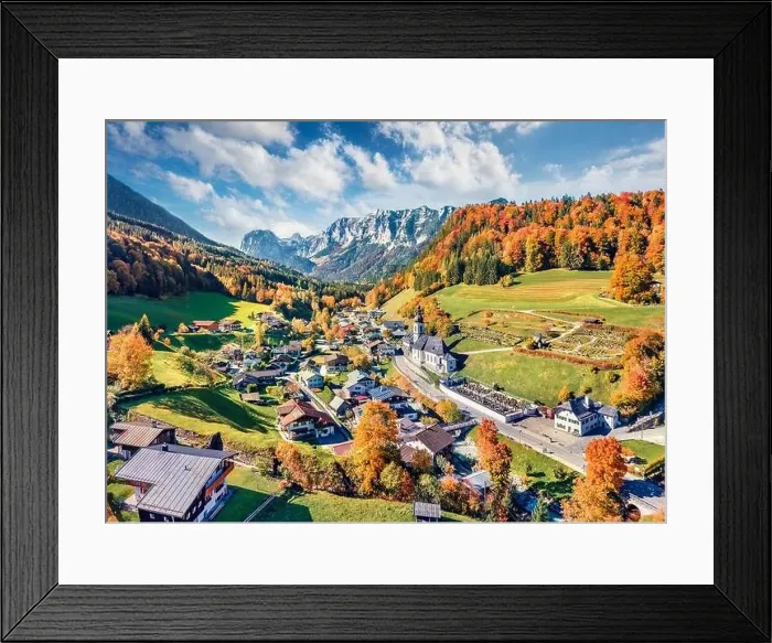 Framed Print : View from flying drone. Astonishing morning scene of Parish Church of St Framed Print : View from flying drone. Astonishing morning scene of Parish Church of St