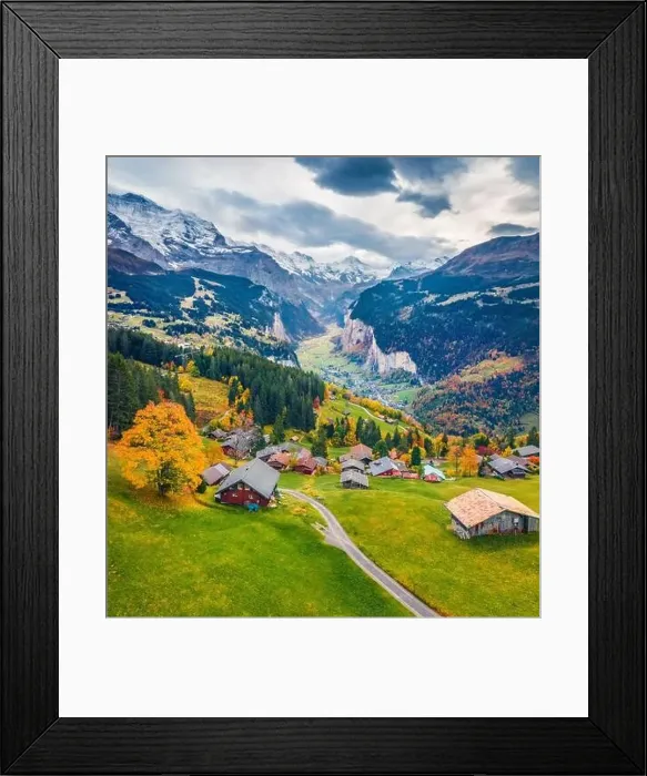 Framed Print : View from flying drone of Wengen village Framed Print : View from flying drone of Wengen village