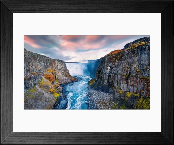 Framed Print : View from down of canyon of most powerful waterfall in Europe - Dettifoss Framed Print : View from down of canyon of most powerful waterfall in Europe - Dettifoss