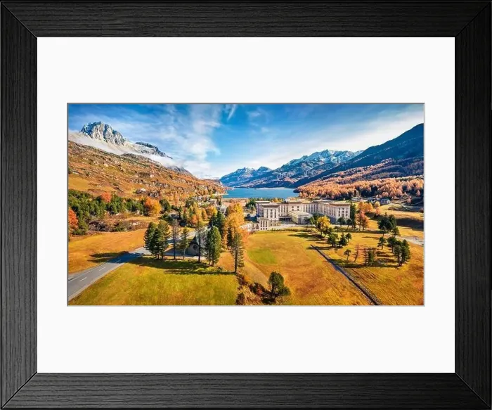 Framed Print : View from flying drone of Maloja village Framed Print : View from flying drone of Maloja village