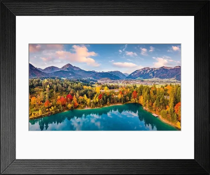 Framed Print : View from flying drone. Breathtaking morning scene of Urisee lake Framed Print : View from flying drone. Breathtaking morning scene of Urisee lake