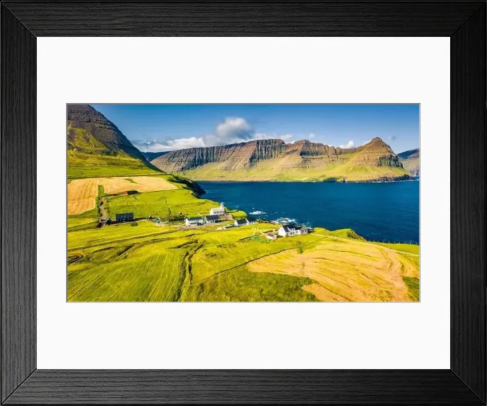 Framed Print : View from flying drone. Bright morning view of Vidareidi Kirkja Framed Print : View from flying drone. Bright morning view of Vidareidi Kirkja