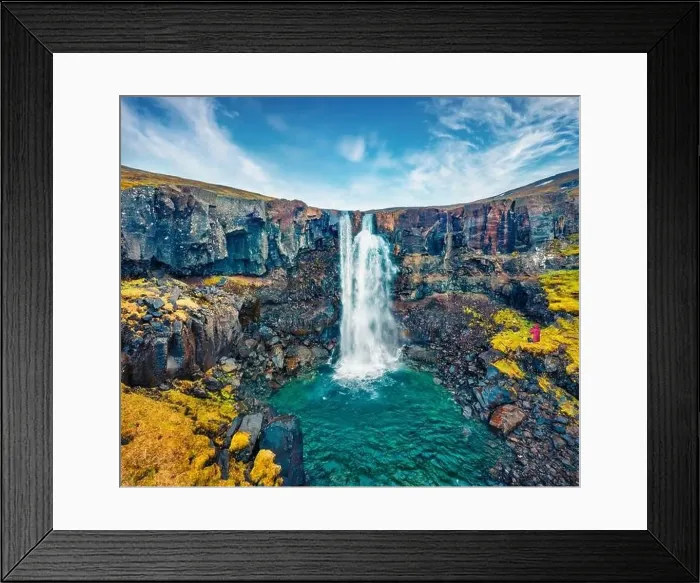 Framed Print : View from flying drone of Gufufoss (Gufu Waterfall) Framed Print : View from flying drone of Gufufoss (Gufu Waterfall)
