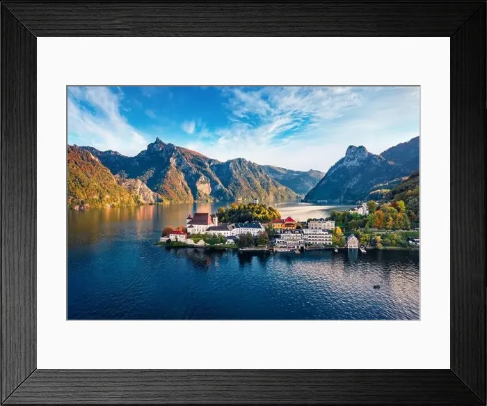 Framed Print : View from flying drone. Picturesque morning view of Maria Kronung church Framed Print : View from flying drone. Picturesque morning view of Maria Kronung church