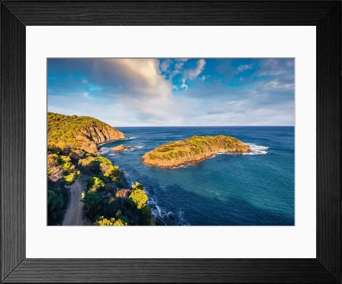 Framed Print : View from flying drone. Astonishing spring view of Isola Su Cardolinu island Framed Print : View from flying drone. Astonishing spring view of Isola Su Cardolinu island