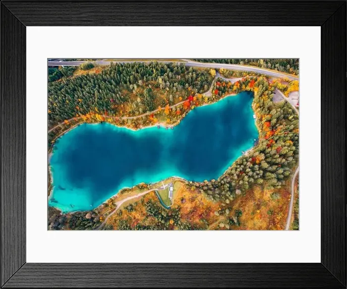 Framed Print : Straight-down view from flying drone of Urisee lake Framed Print : Straight-down view from flying drone of Urisee lake