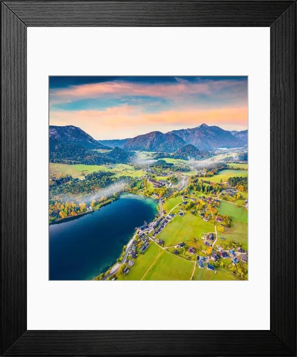 Framed Print : View from flying drone. Exciting morning scene of Grundlsee lake Framed Print : View from flying drone. Exciting morning scene of Grundlsee lake