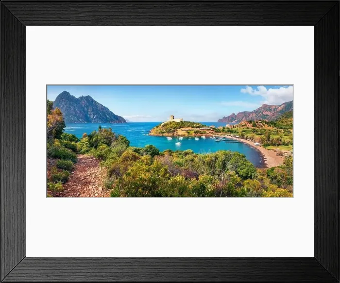 Framed Print : Panoramic morning view of Port de Girolata - place Framed Print : Panoramic morning view of Port de Girolata - place