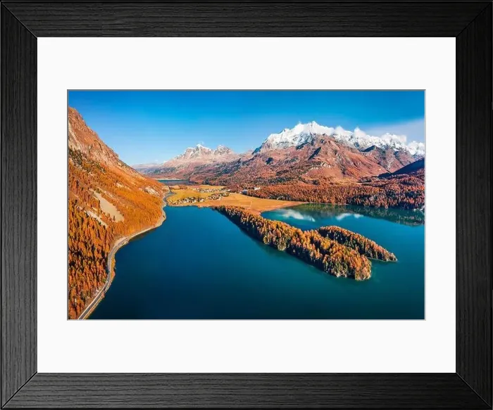 Framed Print : View from flying drone. Awesome autumn view of Sils lake Framed Print : View from flying drone. Awesome autumn view of Sils lake