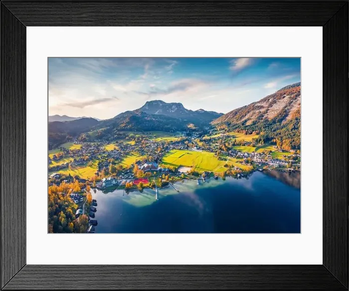 Framed Print : View from flying drone. Awesome autumn scene of Altausseer lake Framed Print : View from flying drone. Awesome autumn scene of Altausseer lake