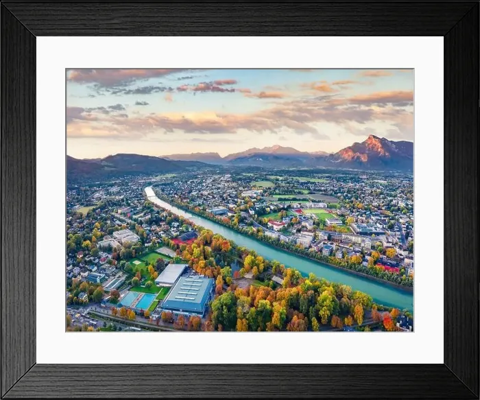 Framed Print : View from flying drone. Magnificent morning cityscape of Salzburg Framed Print : View from flying drone. Magnificent morning cityscape of Salzburg