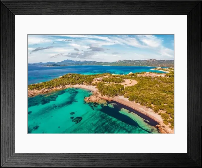 Framed Print : View from flying drone. Wonderful morning scene of popular touris deastination - Capriccioli beach Framed Print : View from flying drone. Wonderful morning scene of popular touris deastination - Capriccioli beach