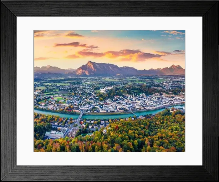 Framed Print : View from flying drone. Unbelievable morning cityscape of Salzburg Framed Print : View from flying drone. Unbelievable morning cityscape of Salzburg