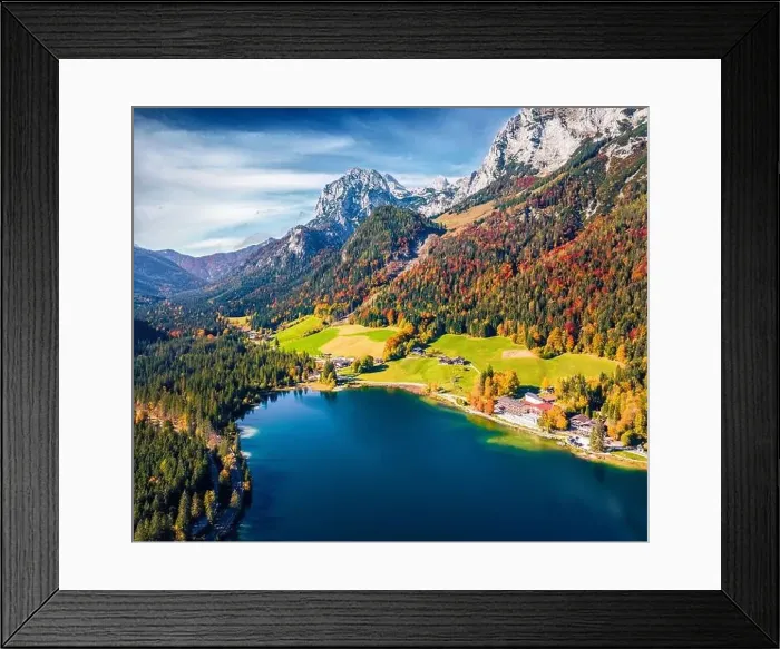 Framed Print : View from flying drone. Exciting autumn scene of Hintersee lake Framed Print : View from flying drone. Exciting autumn scene of Hintersee lake