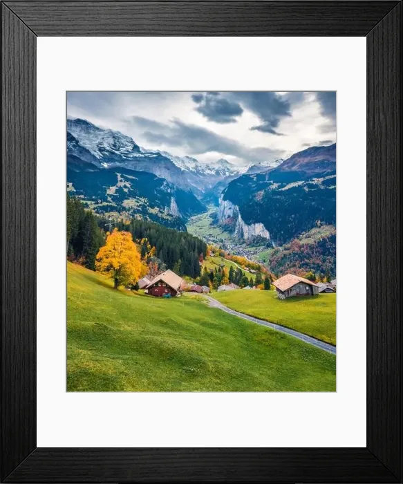 Framed Print : View from flying drone of Wengen village Framed Print : View from flying drone of Wengen village
