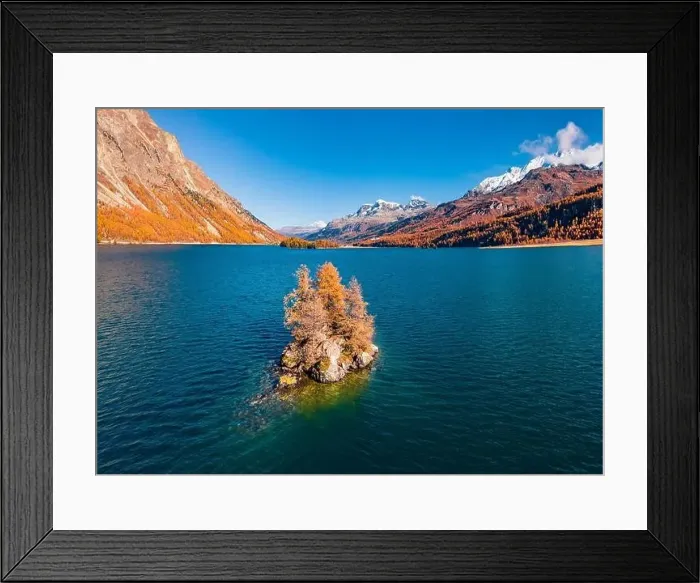 Framed Print : View from flying drone. Gorgeous morning view of Sils Lake (Silsersee) Framed Print : View from flying drone. Gorgeous morning view of Sils Lake (Silsersee)