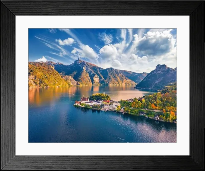 Framed Print : View from flying drone. Gorgeous morning view of Maria Kronung church Framed Print : View from flying drone. Gorgeous morning view of Maria Kronung church