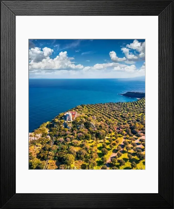 Framed Print : View from flying drone. Sunny summer view of Milazzo lighthouse Framed Print : View from flying drone. Sunny summer view of Milazzo lighthouse