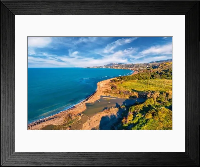 Framed Print : View from flying drone. Breathtaking morning view of Sciacca town Framed Print : View from flying drone. Breathtaking morning view of Sciacca town