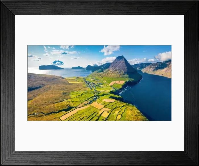 Framed Print : Unbelievable summer view from flying drone of Vidareidi village Framed Print : Unbelievable summer view from flying drone of Vidareidi village