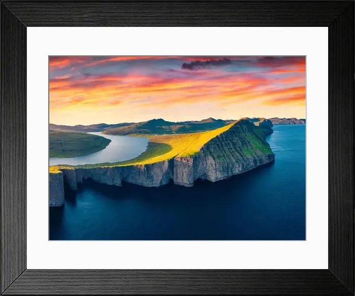 Framed Print : Unbelievable evening view from flying drone of Sorvagsvatn lake Framed Print : Unbelievable evening view from flying drone of Sorvagsvatn lake