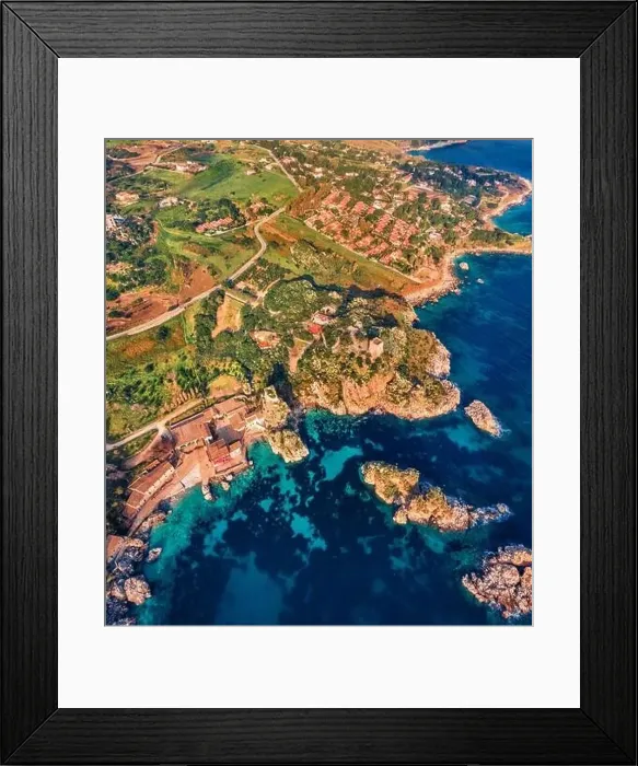 Framed Print : Sraight-down view from flying drone of Tonnara di Scopello Framed Print : Sraight-down view from flying drone of Tonnara di Scopello