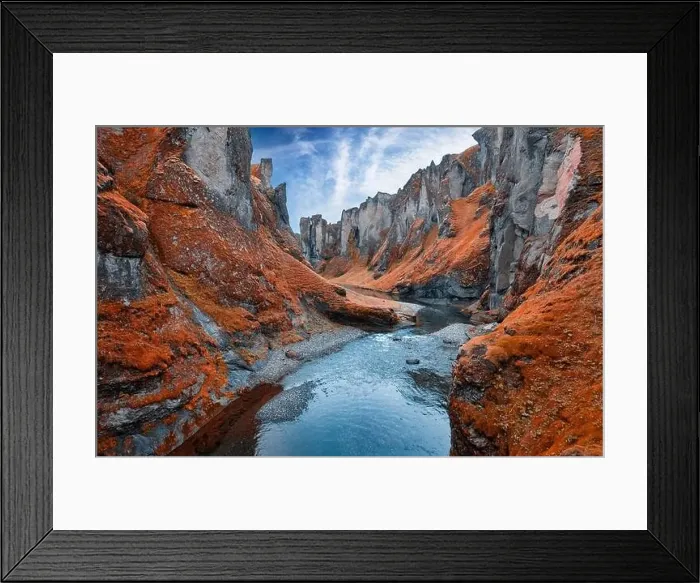 Framed Print : View from flying drone of Fjadrargljufur canyon and river Framed Print : View from flying drone of Fjadrargljufur canyon and river