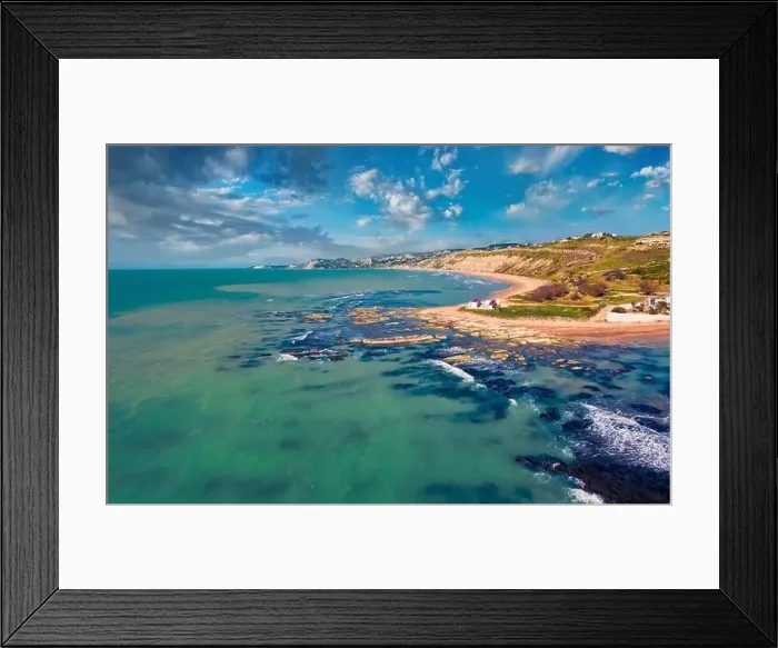 Framed Print : View from flying drone. Picturesque morning view of Giallonardo Beach Framed Print : View from flying drone. Picturesque morning view of Giallonardo Beach