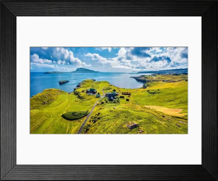 Framed Print : View from flying drone. Colorful morning view of outskirts of Torshavn city Framed Print : View from flying drone. Colorful morning view of outskirts of Torshavn city