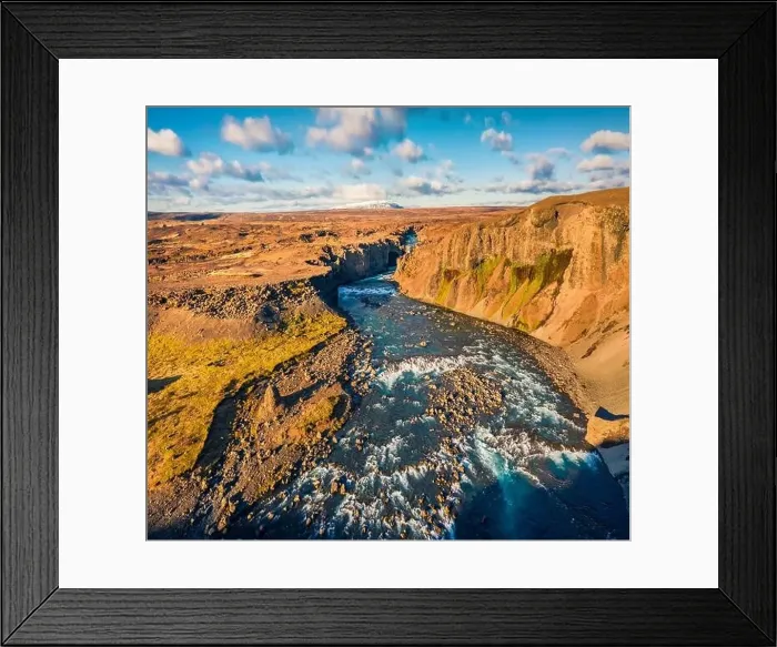 Framed Print : View from flying drone. Sunny summer scene of Skjalfandafljot river Framed Print : View from flying drone. Sunny summer scene of Skjalfandafljot river