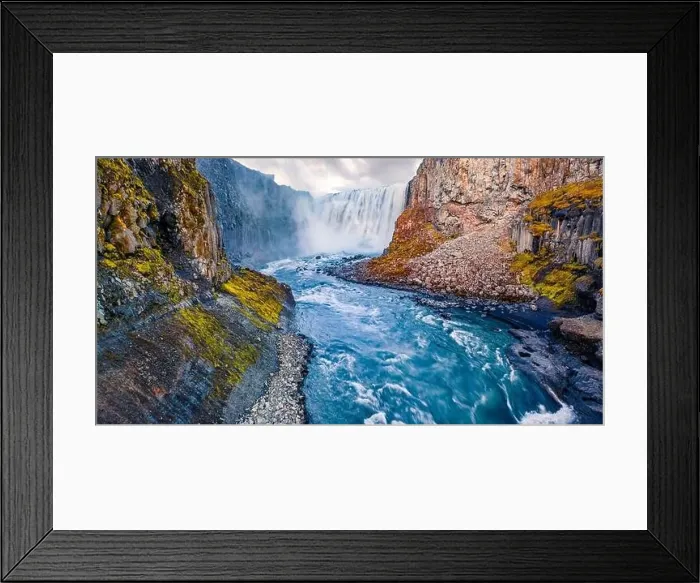Framed Print : View from down of canyon of most powerful waterfall in Europe - Dettifoss Framed Print : View from down of canyon of most powerful waterfall in Europe - Dettifoss