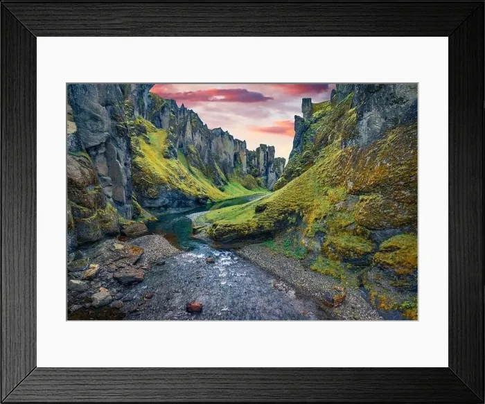 Framed Print : View from flying drone of Fjadrargljufur canyon and river Framed Print : View from flying drone of Fjadrargljufur canyon and river