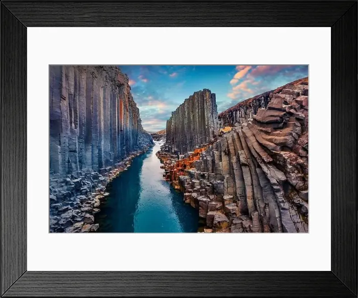 Framed Print : Fantastic summer sunset on Studlagil Canyon Framed Print : Fantastic summer sunset on Studlagil Canyon