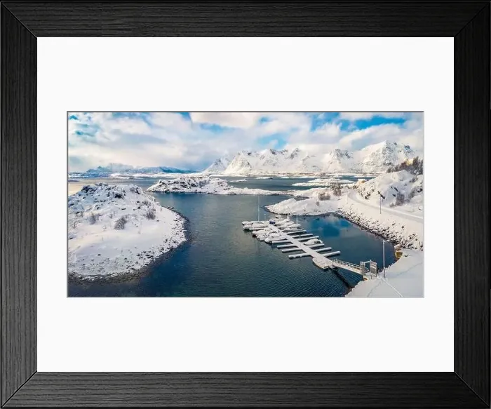 Framed Print : View from flying drone of Finnhamnen small fishing port Framed Print : View from flying drone of Finnhamnen small fishing port