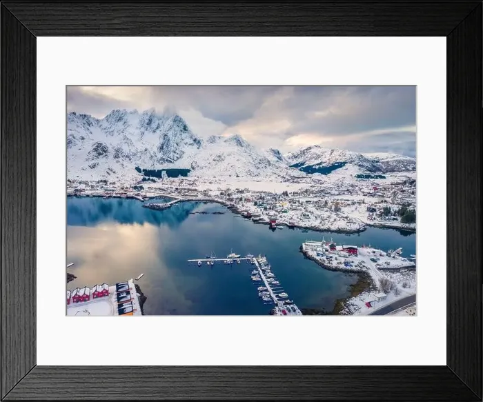 Framed Print : View from flying drone of Ballstad port Framed Print : View from flying drone of Ballstad port