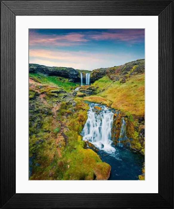 Framed Print : View from flying drone. Majestic morning scene of Sheep's Waterfall Framed Print : View from flying drone. Majestic morning scene of Sheep's Waterfall