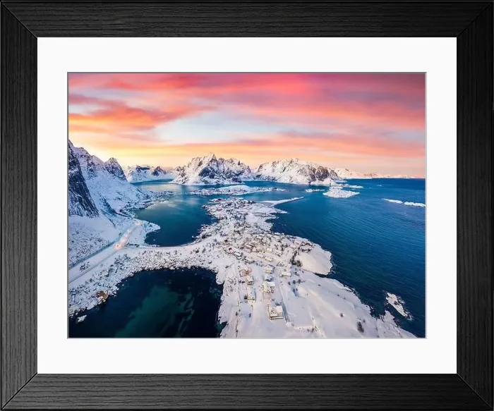 Framed Print : View from flying drone of Reine villege Framed Print : View from flying drone of Reine villege