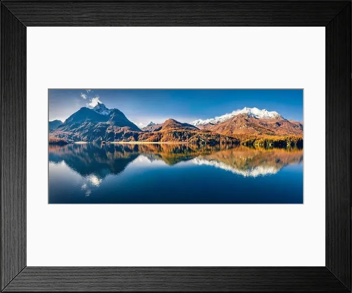 Framed Print : Panoramic view from flying drone of Sils lake Framed Print : Panoramic view from flying drone of Sils lake