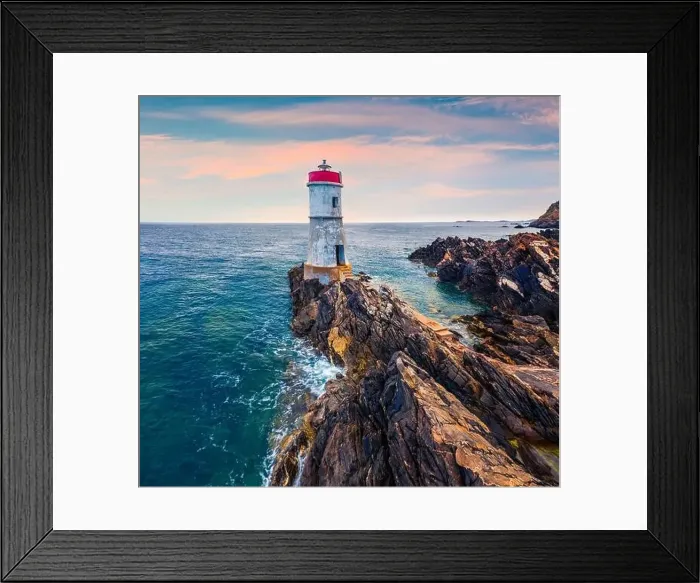 Framed Print : Picturesque morning view from flying drone of di Capo Ferro Lighthose