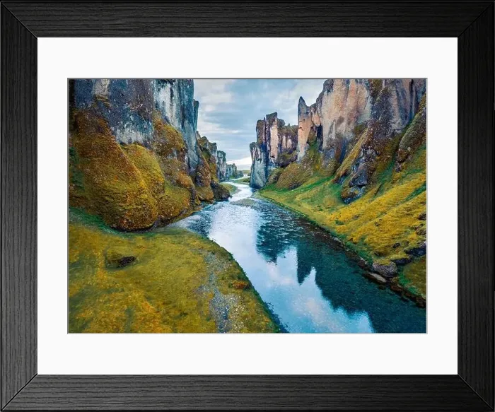 Framed Print : View from flying drone of Fjadrargljufur canyon and river Framed Print : View from flying drone of Fjadrargljufur canyon and river
