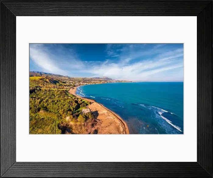 Framed Print : View from flying drone. Bright morning view of Sciacca town Framed Print : View from flying drone. Bright morning view of Sciacca town