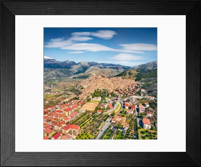 Framed Print : View from flying drone of Morano Calabro town Framed Print : View from flying drone of Morano Calabro town