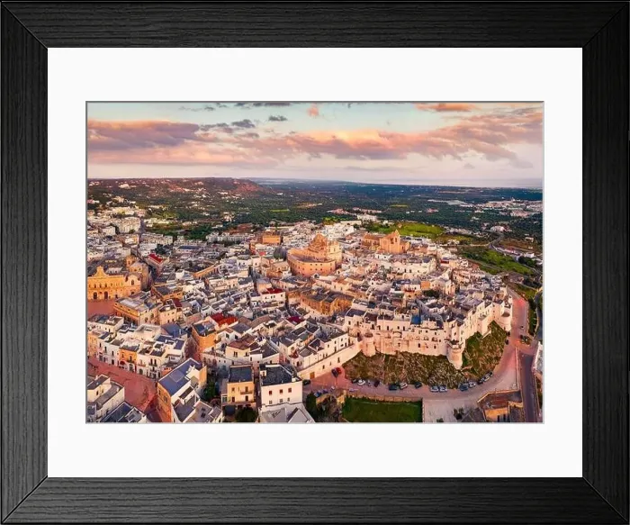 Framed Print : Picturesque spring view from flying drone of Ostuni town Framed Print : Picturesque spring view from flying drone of Ostuni town